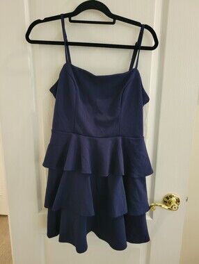Row A Navy Blue Tiered Ruffle Mini Dress Size XL